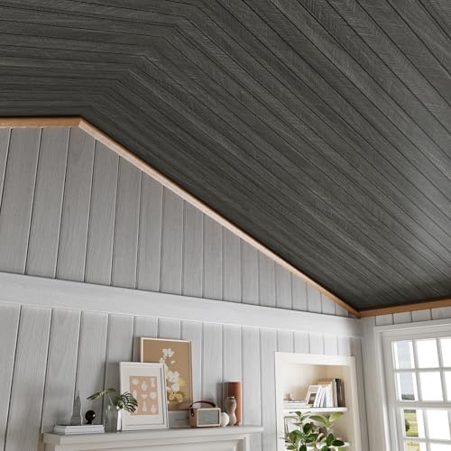 VEELIKE Charcoal Herringbone Wood Wall Panels Peel and Stick Modern Wood Slat - Image 6