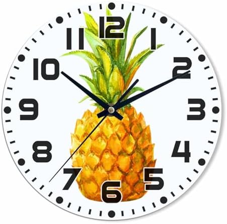 Pineapple Wall Clock Watercolor Ananas Comosus Battery Powered Wall Clock by NOMEDOGYIM