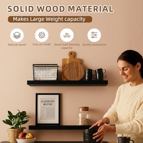 Floating Shelves for Wall, 23.6 x 6.3 Inch Rustic Display Storage Shelves - Image 3
