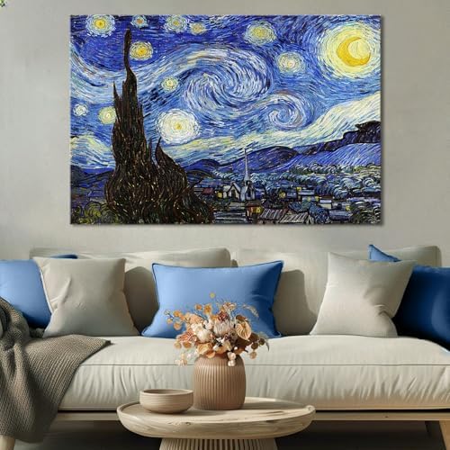 msspart Starry Night by Vincent Van Gogh Canvas Wall art, Classic Painting - Image 2