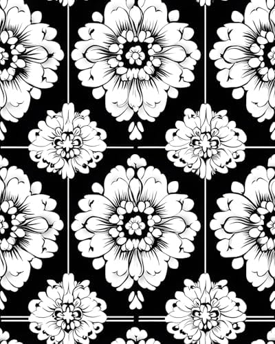 BOKEBEVE Boho Floral Peel and Stick Wallpaper Black White 17.5 x 393.5In by BOKEBEVE