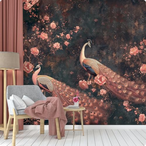 Zeeko Dark Chinoiserie Peacock Wall Murals Peel and Stick 148" W x 98" H - Image 5