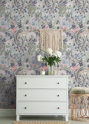 Toduso Peel and Stick Wallpaper Vintage Wall Paper Gray/Purple Floral Contact - Image 3