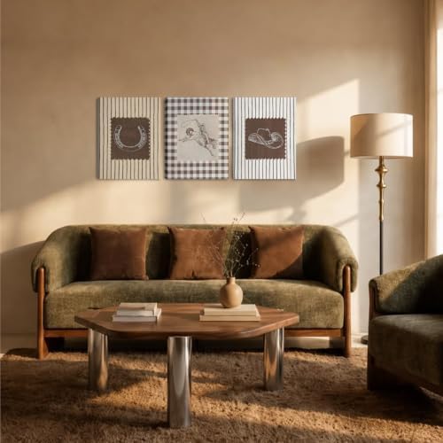 SEHSUVC Western Cowboy Canvas wrapped Wall Art Set of 3 24x16in Framed - Image 2