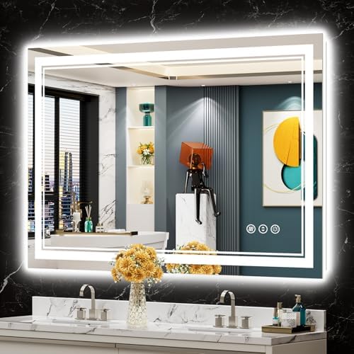 48x32 LED Bathroom Mirror, Backlit & Front Lit Lighted Mirror by Awandee
