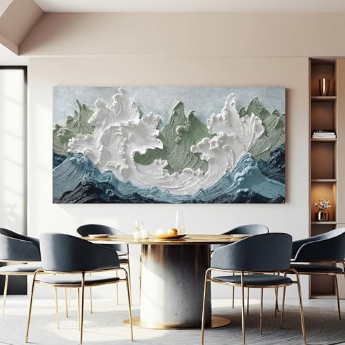 YISXINOAG White Green Ocean Wall Art Minimalist Coastal Painting 24"X48" - Image 6