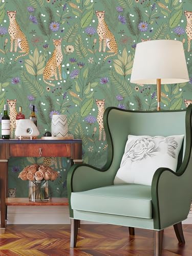 Floralplus Cheetah Peel and Stick Wallpaper Sage Green Wallpaper - Image 3