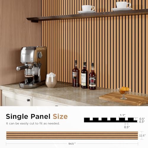 SMARTSTANDARD Wood Slat Acoustic Wall Panels 4 Pack 94"x12.6" Light Brown - Image 2