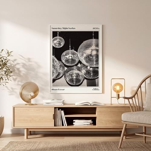 70s Disco Ball Wall Art 8x10in White Framed Vintage Black and White Newspaper - Image 2