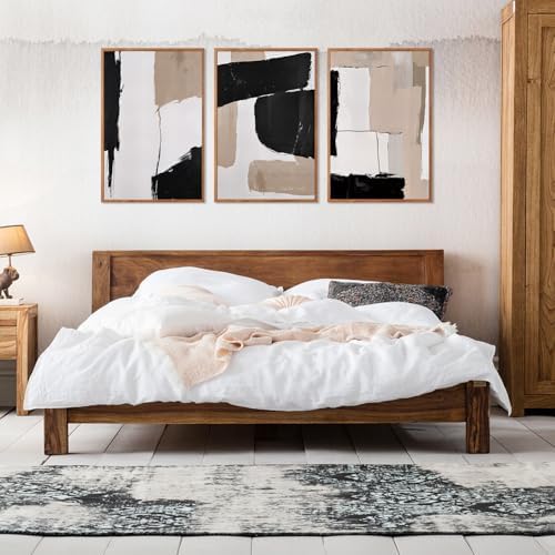 HLNIUC Large Abstract Neutral Framed Canvas Wall Art, Minimalist Textured Block - Image 3