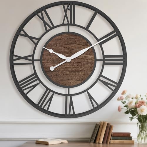 Pytha Sight 24 Inch Walnut Roman Numerals Large Wall Clocks by Pytha+Sight