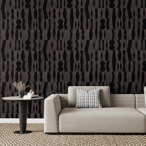Modern Geometric Peel and Stick Wallpaper – Black and Dark Grey Textured - Image 3