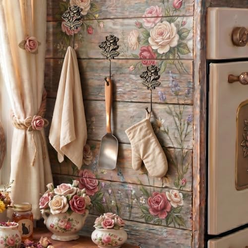 Hicarer 3 Pcs Cast Iron Antique Gold Rose Wall Hooks - Image 4