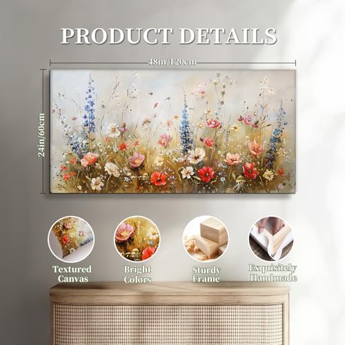 SERIMINO Spring Wildflower Wall Decor, Flower Market Artwork 24X48 Inch - Image 6