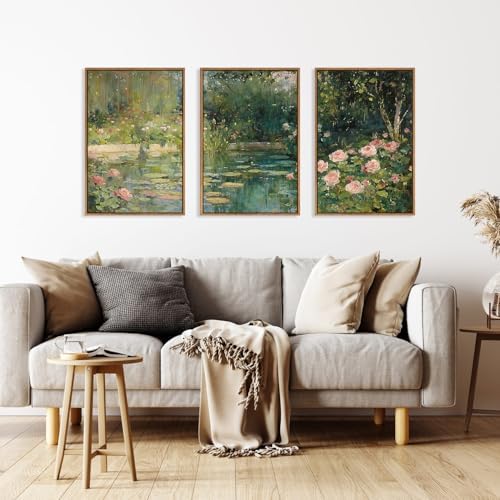 FWIEXA Monet Floral Framed Canvas Wall Art Set, Impressionist Botanical Garden - Image 3