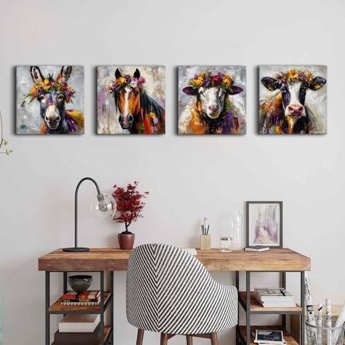 Abstract Animals Wall Art Colorful Cow Picture - Image 3
