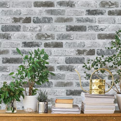 Guvana 17.3"×197" Brick Peel and Stick Wallpaper Grey Brick Contact Paper by Guvana