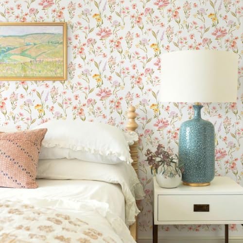 Ismoon Pink and White Floral Peel and Stick Wallpaper - Image 2