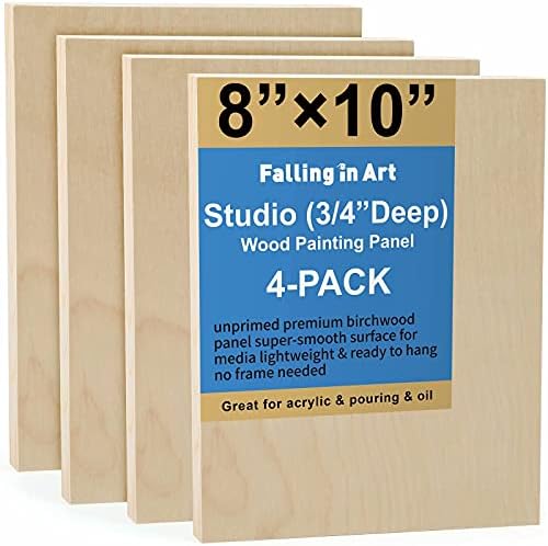 Falling in Art 4 Pack 8x10’’ Unfinished Birch Wood Panels Kit by FallinginArt