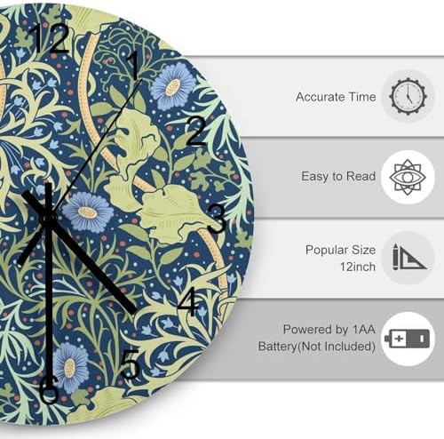 Retro Floral Wood Wall Clock, Vintage Botanical Garden Plants Herbs Flowers - Image 3