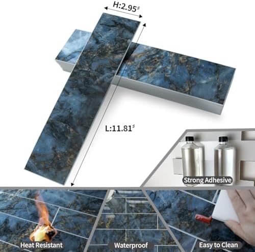 AULIGET 40-Piece Polished Blue Marble Peel and Stick Backsplash Wall Tiles - Image 6