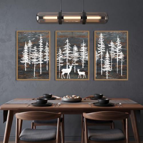 Celestdeco Modern White Forest Framed Canvas Wall Art Set, Minimalist Woodland - Image 3