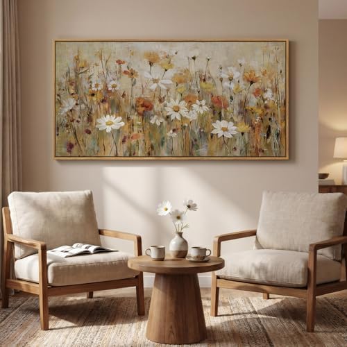 Large Framed Vintage Neutral Floral Wall Art - Image 4