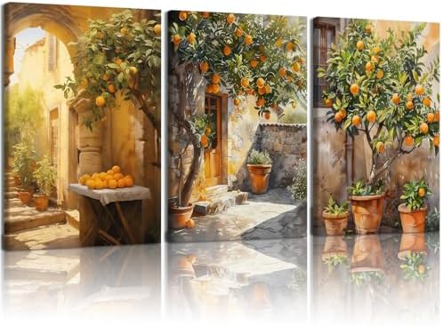 RZIGERNO 3 Pcs Lemon Tree Canvas Wall Art Mediterranean Courtyard Lemon by Unknown