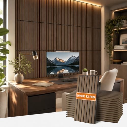 Acoustic Wood Slat Wall Panels 24" x 12", 12 Pack, Dark Walnut, 23.25 sq ft by Upick