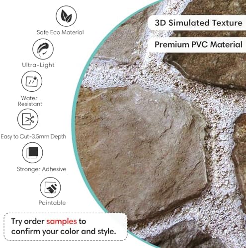 Commomy Faux Stone Peel and Stick 3D Wall Panels 10 Pcs 11.8" x 11.8" - Image 3