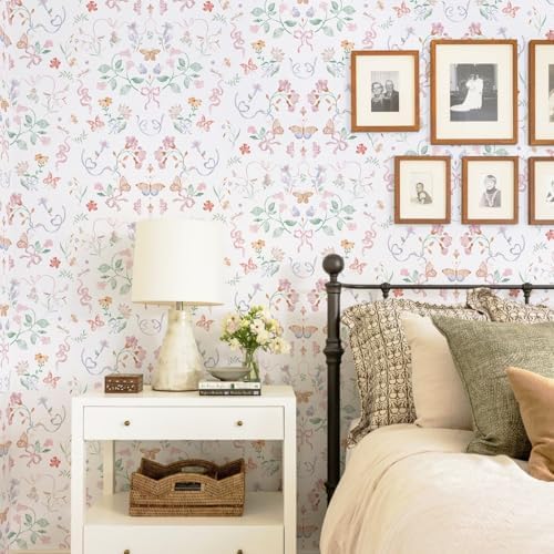 Ismoon Wallpaper Peel and Stick Pink Floral Wallpaper 17.3in x 32.8ft Green - Image 2