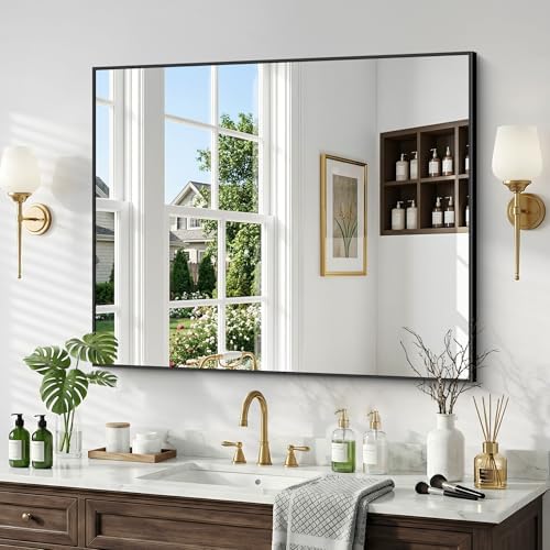 30"x36" Bathroom Mirror for Over Sink, Large Black Rectangle Mirrors for Wall by Unknown