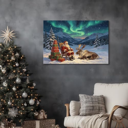 AVANT GARDE CANVAS Christmas Canvas Wall Art, Santa Claus Reindeer Northern - Image 3
