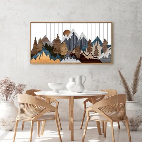 CHDITB Framed Wood Mountain Wall Art, Rustic Forest Nature Wall Painting - Image 3