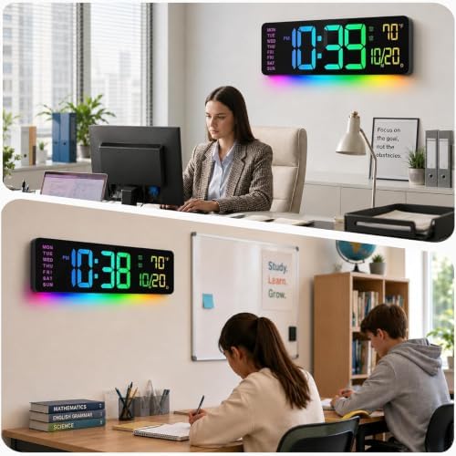16" Large Digital Wall Clock, LED RGB Color Changing Display - Image 4