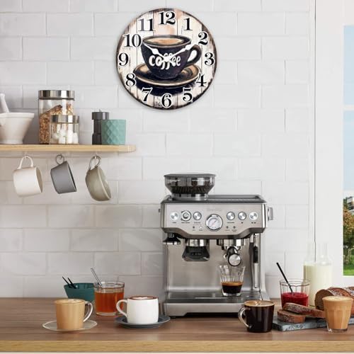 12 Inch Coffee Sign Kitchen Wall Clock, Rustic Wall Clocks Battery Operated - Image 3