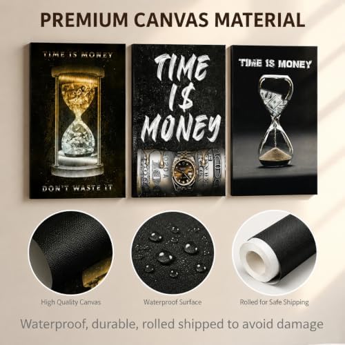 3Pcs Time Is Money Unframed Canvas Wall Art, Inspirational Business Decor - Image 3