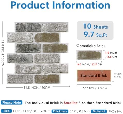 COMSTICKC 3D Faux Brick Wall Panels Peel and Stick - Image 5
