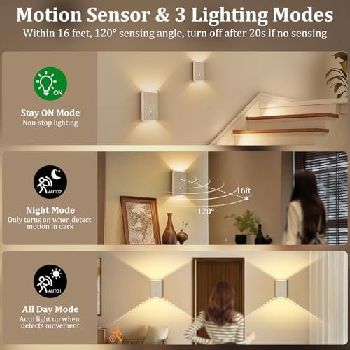 Eneru Motion Sensor Wall Sconce, Rechargeable Wireless Lights Indoor 2 Pack - Image 4