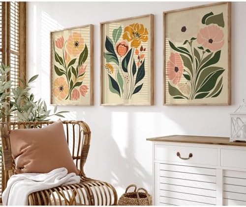 Boho Flower Wall Art Decor Abstract Floral Canvas Wall Art Pictuers Botanical by Tanmart