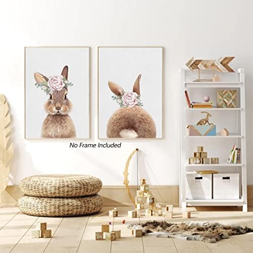 Joocrise Bunny Rabbit Wall Art Baby Girl Nursery Wall Art UNFRAMED Nursery - Image 3
