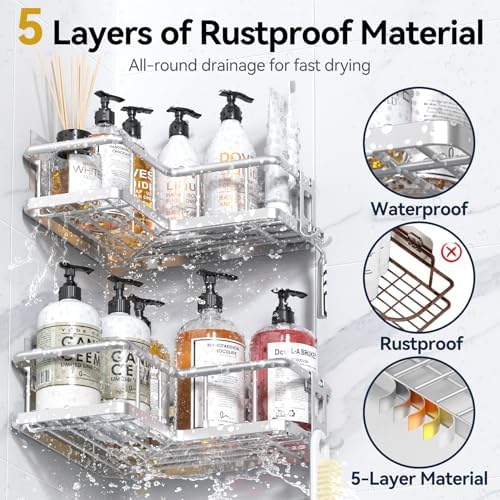 YASONIC Corner Shower Caddy Adhesive, 100% Rustproof Shower Organizer, No Drill - Image 4