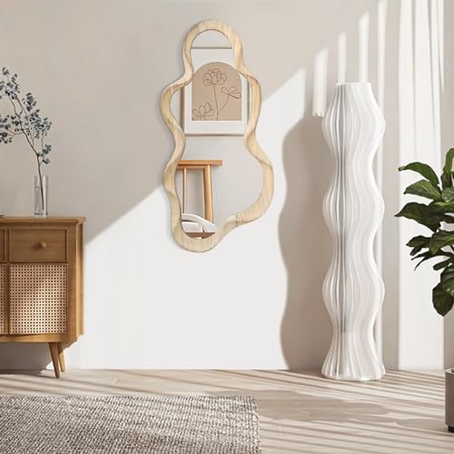 Asymmetrical Mirror, Large Irregular Wall Wood Frame Mirrors Wavy Mirror - Image 2