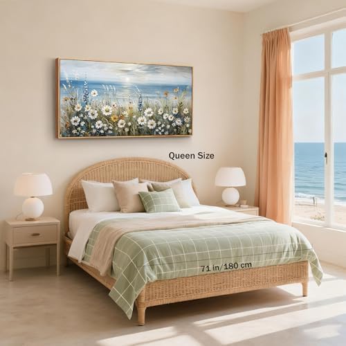 SERIMINO Large Framed Coastal Wall Art, Sunrise Daisy Canvas Prints 32"x71" - Image 4