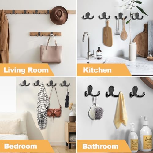 15 Pack Coat Hooks Wall Hooks for Hanging, Heavy Duty Double Prong Metal Hook - Image 2