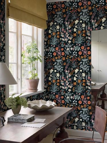 Floral Peel and Stick Wallpaper Vintage Wallpaper Dark Blue Wall Paper - Image 4