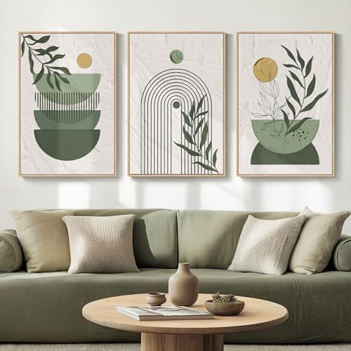 Large Framed Sage Green Boho Abstract Wall Art by Cuspin