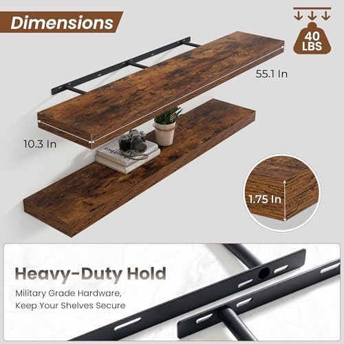 Heimlove Floating Shelves 55.1" W x 10.3" D Rustic Brown Set of 1 - Image 3