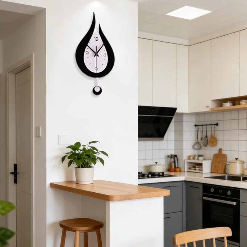 Water Drop Wall Clock with Swinging Pendulum, Silent Non-Ticking Modern - Image 5