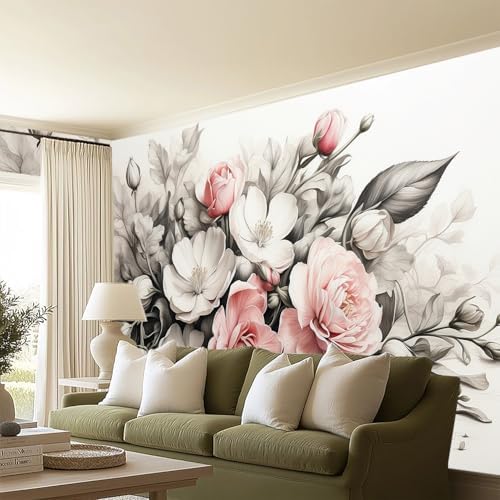Big Rose Blossoms Painting Style Landscape Mural Flowers Self Adhesive - Image 3